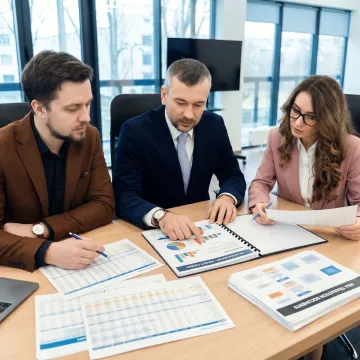 Advisors reviewing energy transaction financials