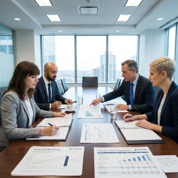 Energy M&A advisors reviewing financial documents