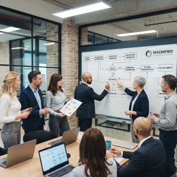 Consultants mapping a business automation process