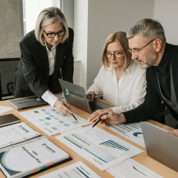 Consultants reviewing lean enterprise workflow strategy