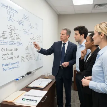 Consultants mapping business strategy with executives