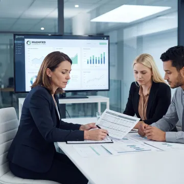 Business owners reviewing financial strategy with a CFO consultant