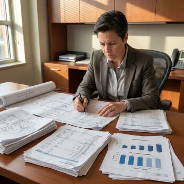 Construction company valuation advisor reviewing financial reports