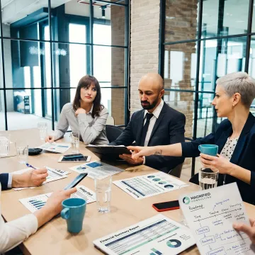 Consultants reviewing a strategic planning roadmap
