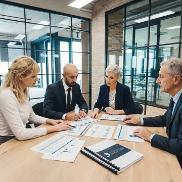 Consultants reviewing valuation reports with business owners