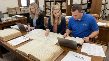 Landman team reviewing courthouse title records for oil gas leases