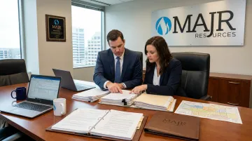 MAJR Resources landman and attorney team reviewing mineral lease documents