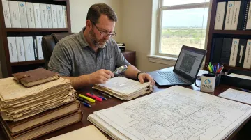 MAJR Resources landman team researching pipeline right-of-way title records