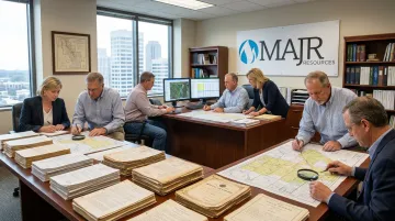MAJR Resources landman team reviewing title records and mineral ownership documents