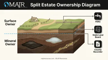 Split estate diagram showing separate surface and mineral rights ownership