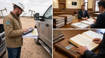 MAJR Resources landman reviewing lease and title documents in the field