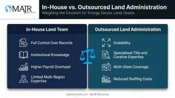 In-house versus outsourced land administration decision comparison infographic