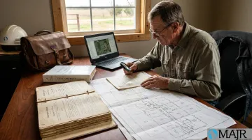 Professional landman conducting title and land review for solar lease agreement