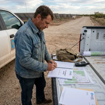 Landman reviewing solar lease documents