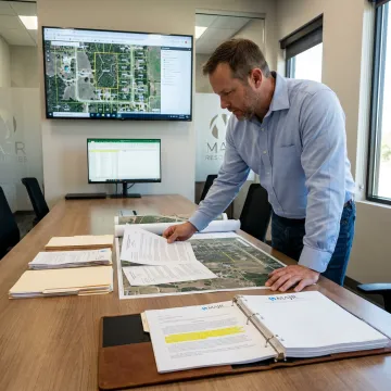 Consultant organizing energy due diligence records