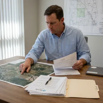 Landman reviewing title records for due diligence