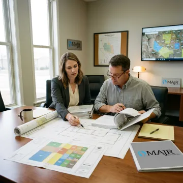 Energy consultants reviewing project maps