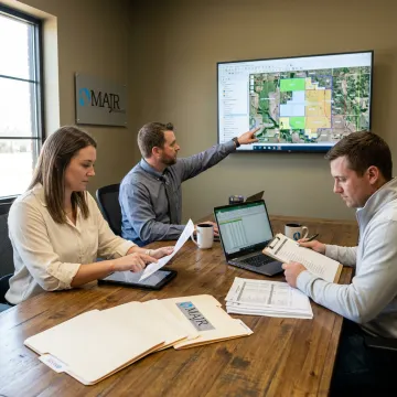 Landman team reviewing due diligence files