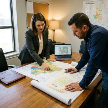 Consultants reviewing energy project plans