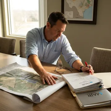 Landman reviewing solar lease maps and property records