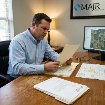 Landman reviewing mineral rights records