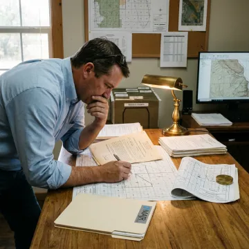 Landman reviewing oil and gas lease records
