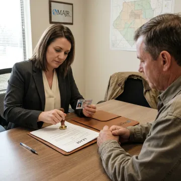 Texas notary reviewing lease documents