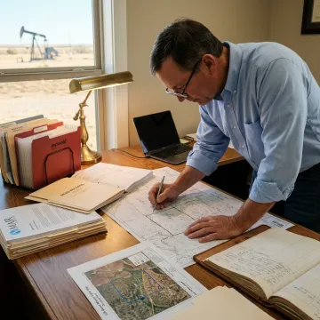 Landman reviewing mineral rights acquisition records