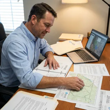 Landman reviewing lease documents