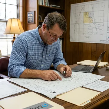 Landman reviewing oil and gas lease records