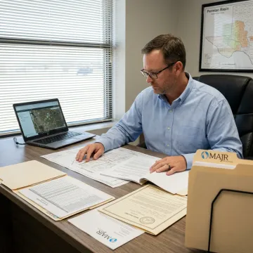 Landman reviewing oil and gas records