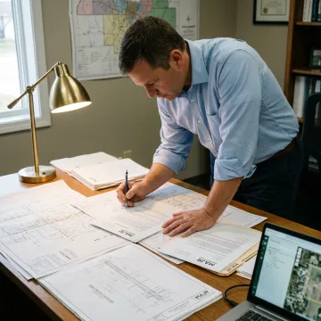 Landman reviewing right-of-way project documents