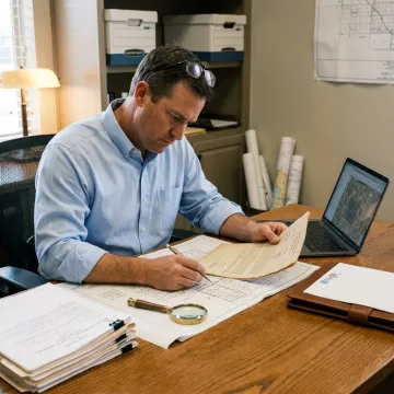 Landman reviewing mineral rights title documents