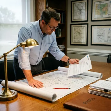 Texas land professional reviewing leasehold maps