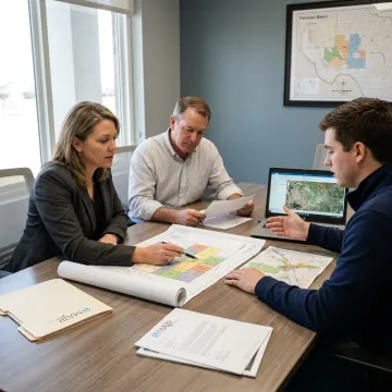 Team reviewing renewable project land documents
