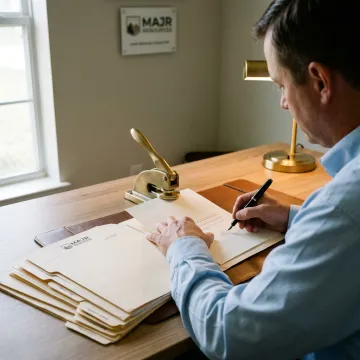 Notary preparing legal documents