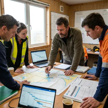 Energy project manager reviewing offshore project plans