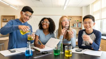 Middle school students conducting hands-on science experiment in classroom lab