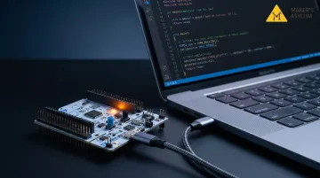 Three-step microcontroller programming workflow write compile upload and run process flow