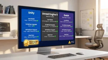 Unity versus Unreal Engine versus Godot comparison chart for beginner VR developers