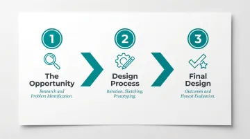 Three-part university portfolio project structure from opportunity to final design