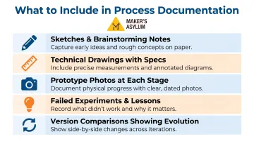 5-element portfolio process documentation checklist infographic for STEAM students