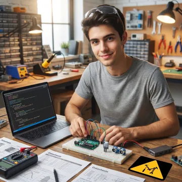 Student testing an IoT electronics project