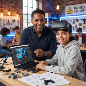 Mentor guiding a learner through VR development