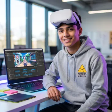 Learner designing an anime-inspired VR game