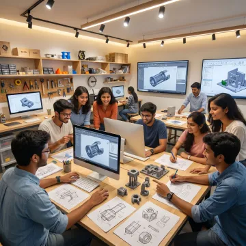 Students creating 3D models in a CAD class