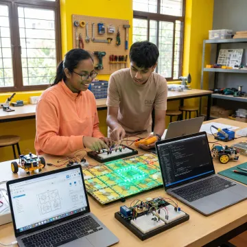 Teenagers building STEM and design projects