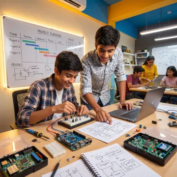 Students progressing through a hands-on innovation program