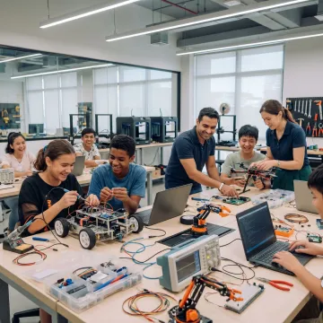 Teens building innovation projects with mentors