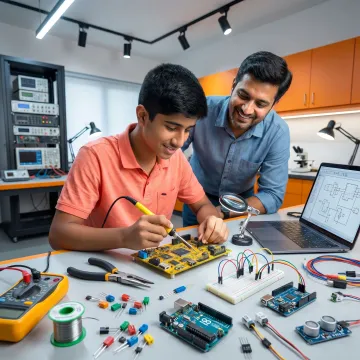 Student assembling an engineering prototype